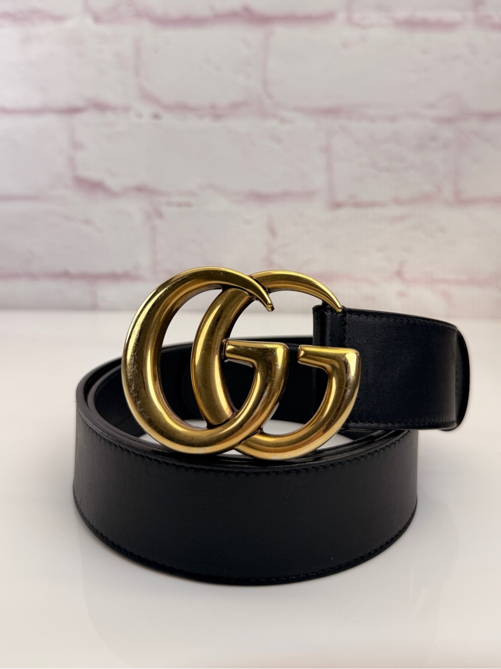 Gucci 2015 Re Edition Wide Leather Belt Gg Double Marmont Black 400593 95/38